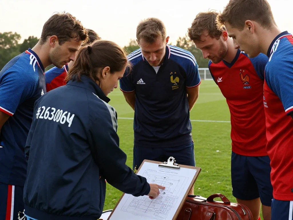 Joueurs de football amateurs analysant une tactique pour mieux décider avant le match.